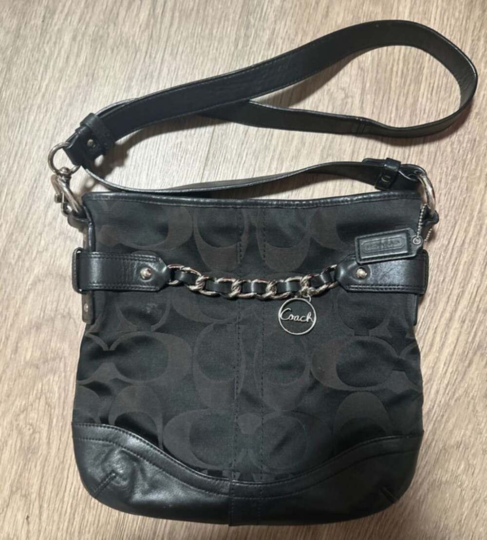 Coach Black Signature C Canvas Chain Crossbody Hobo Shoulder Bag F19730